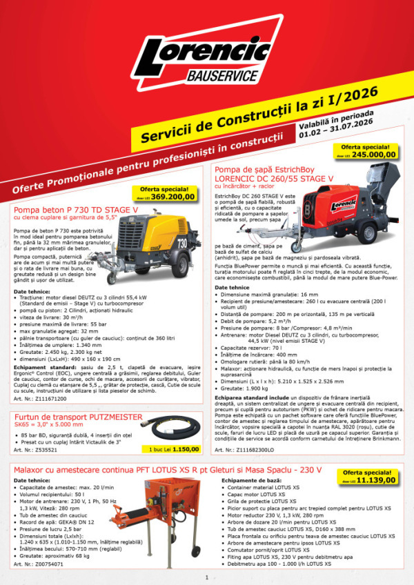 Servicii de Construcții la zi I/2026